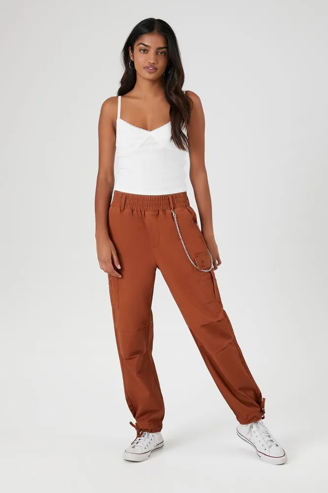 Women's Wallet Chain Tie-Hem Cargo Pants in Root Beer Small