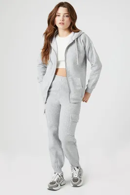 Women's Fleece Cargo Joggers in Heather Grey Large