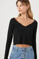 Women's Lettuce-Edge Long-Sleeve Top M/L