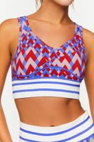 Women's Seamless Geo Print Longline Sports Bra in High Risk Red/Blue Small