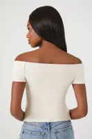 Women's Off-the-Shoulder Crop Top in Cream, XL