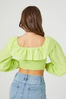 Women's Off-the-Shoulder Ruffle Eyelet Top in Honeydew Large