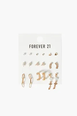 Women's Assorted Stud & Drop Earring Set in Gold/Clear