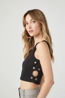 Women's Eyelet Cropped Tank Top in Black Small