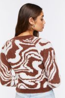 Women's Fuzzy Knit Marble Print Sweater in Brown/Cream Small