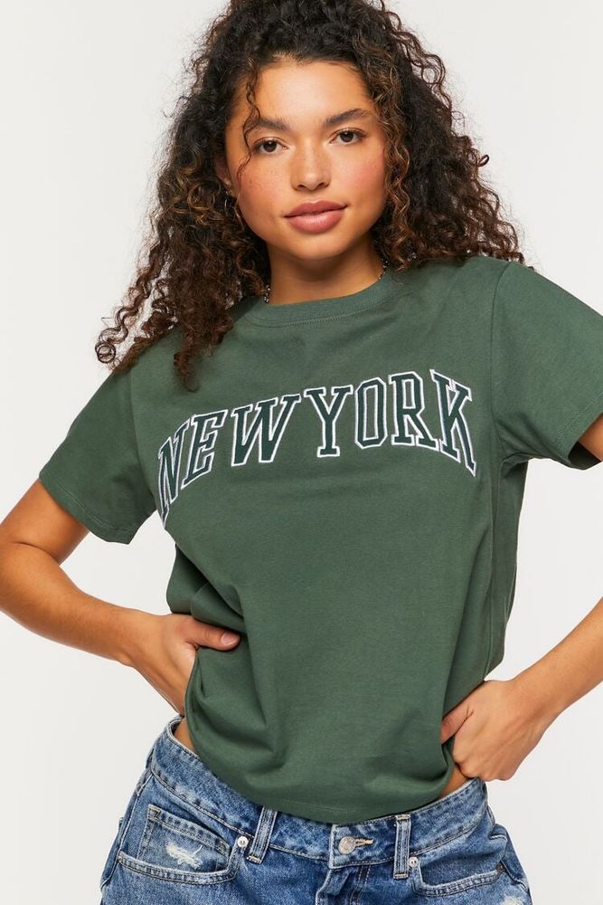 Women's New York Short-Sleeve Graphic T-Shirt in Green, XL