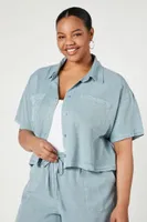 Women's Patch Pocket Short-Sleeve Shirt in Blue, 0X