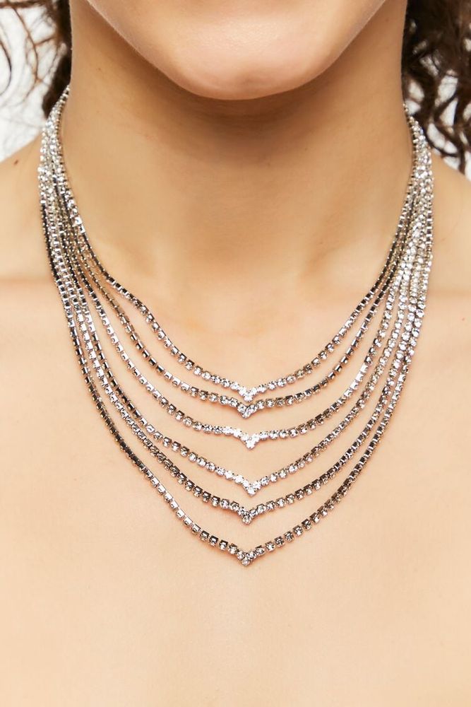 Women's Layered Rhinestone Tiered Necklace in Silver