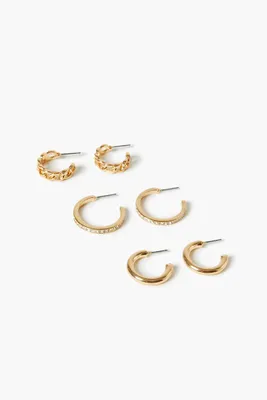 Women's Rhinestone & Chain Hoop Earring Set in Gold/Clear