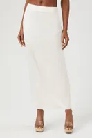 Women's Satin Split-Hem Maxi Skirt in Ivory Large