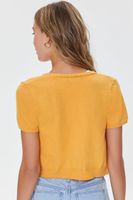 Women's Buttoned Sweater-Knit Crop Top in Marigold Small