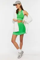 Women's Striped-Trim Crop Top & Tennis Skirt Set in Green/White Medium