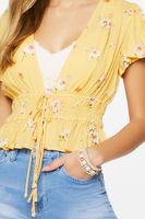 Women's Plunging Floral Print Top in Yellow Small