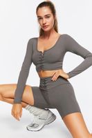 Women's Active Lace-Up Long-Sleeve Crop Top in Charcoal, XS