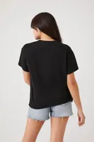 Women's Linen-Blend Crew T-Shirt in Black Small