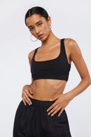 Women's Ribbed Crisscross Cropped Tank Top in Black Large