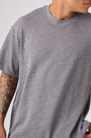 Men Relaxed Rib-Knit Crew T-Shirt Grey