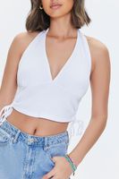 Women's Plunging Halter Crop Top in White Large