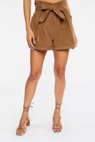 Women's Belted Corduroy Paperbag Shorts in Mocha Small