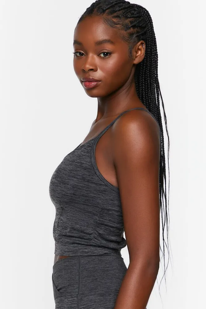 Women's Seamless Space Dye Longline Sports Bra in Black Small