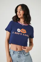 Women's I Dont Care Graphic Baby T-Shirt in Blue Medium