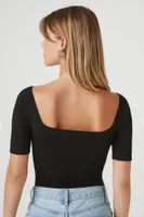 Women's Fitted Rib-Knit Bodysuit in Black, XS