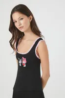 Women's Ribbed Knit Kuromi & My Melody Tank Top in Black, XL