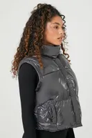 Women's Quilted Puffer Vest in Black, XL