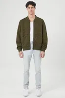 Men Quilted Zip-Up Bomber Jacket in Light Olive Large