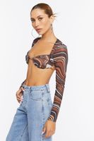 Women's Marble Print Mesh Crop Top in Brown, XL