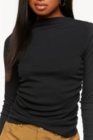 Women's Ruched Mock Neck Long-Sleeve Top in Black, XS