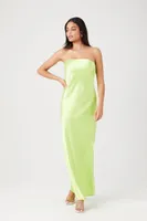 Women's Satin Strapless Maxi Slip Dress in Lime Medium