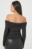 Women's Ruched Off-the-Shoulder Top in Black Small