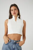 Women's Seamless Half-Zip Crop Top in Vanilla Large