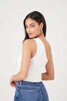 Women's Sweater-Knit One-Shoulder Crop Top in White Medium