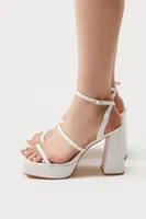 Women's Faux Leather Strappy Platform Heels in White, 9