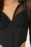 Women's Sheer Corset Crop Top in Black Small