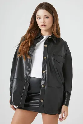 Women's Faux Leather Drop-Sleeve Shacket