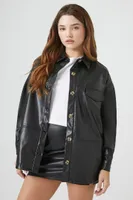 Women's Faux Leather Drop-Sleeve Shacket in Black Large