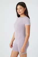 Women's Seamless Mineral Wash Ribbed Romper in Purple Small