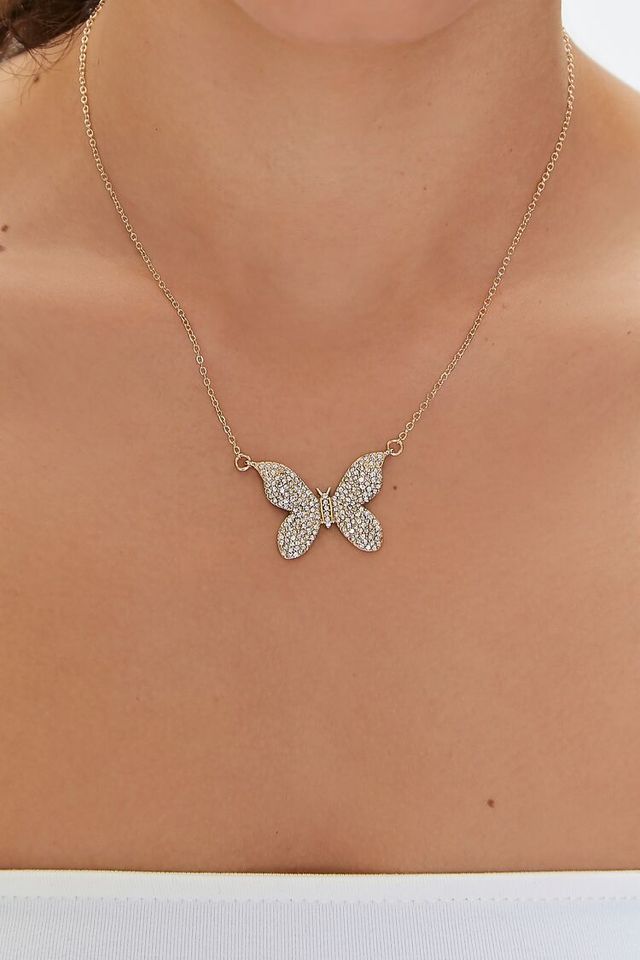 Silver Dainty Diamante Butterfly Necklace - Lovisa