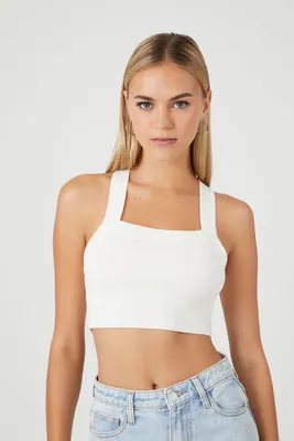 Women's Sweater-Knit Crisscross Tank Top in White Small