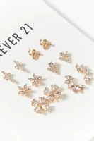 Women's Geo Rhinestone Stud Earring Set in Clear/Gold