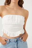 Women's Smocked Ruffle-Trim Tube Top in White, XL