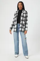 Women's Plaid Notched Blazer in Black/White Large