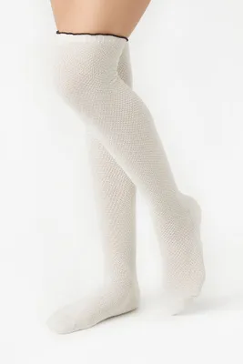 Lettuce-Edge Knee-High Socks in White