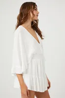 Women's Plunging Ruffle-Trim Romper in White Small