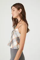 Women's Satin Plaid Cropped Cami in Vanilla Medium