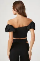 Women's Puff-Sleeve Sweetheart Crop Top