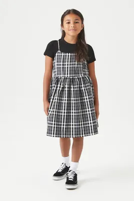 Girls Plaid Cami Dress (Kids) in Black, 13/14